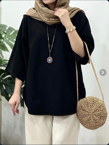 تونیک وشومیز زنانه لینن مدل جلو بسته مشکی