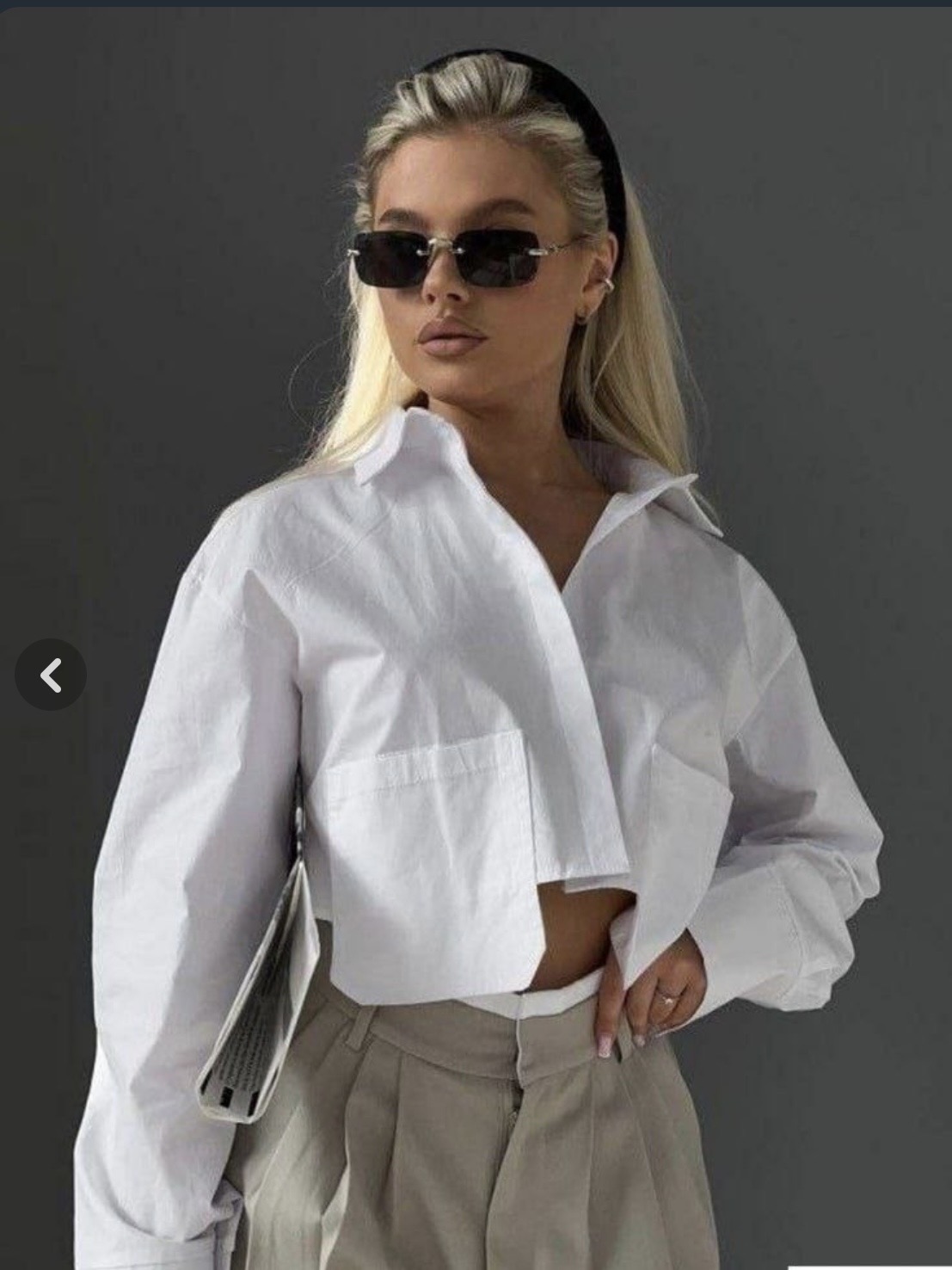 شومیز کراپ زنانه لینن مدل باکسی دو جیب کرم