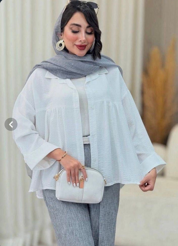 شومیز زنانه لینن مدل عروسکی سفید