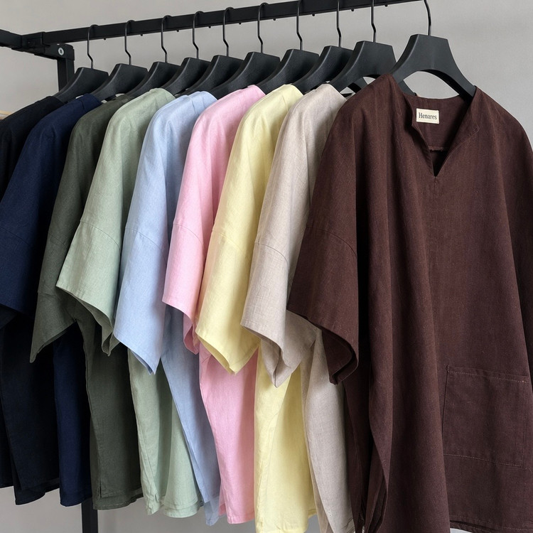 تونیک وشومیز زنانه لینن مدل جلو بسته سبز ارتشی